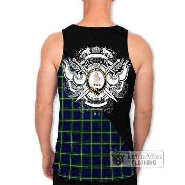 Lamont Modern Tartan Men's Tank Top with Family Crest and Military Logo Style