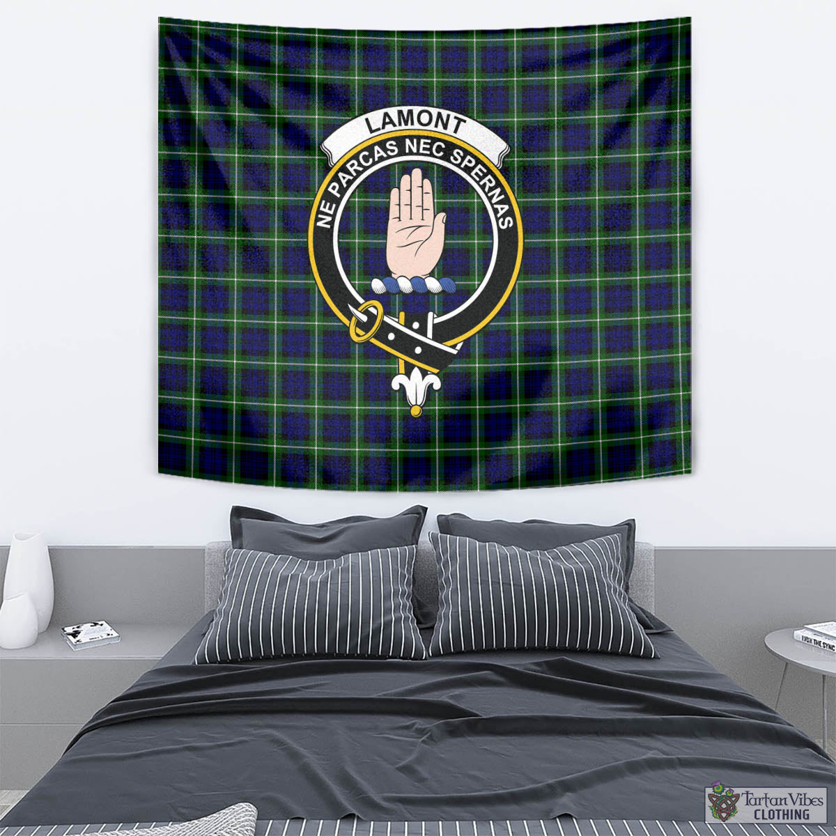 Tartan Vibes Clothing Lamont Modern Tartan Tapestry Wall Hanging and Home Decor for Room with Family Crest