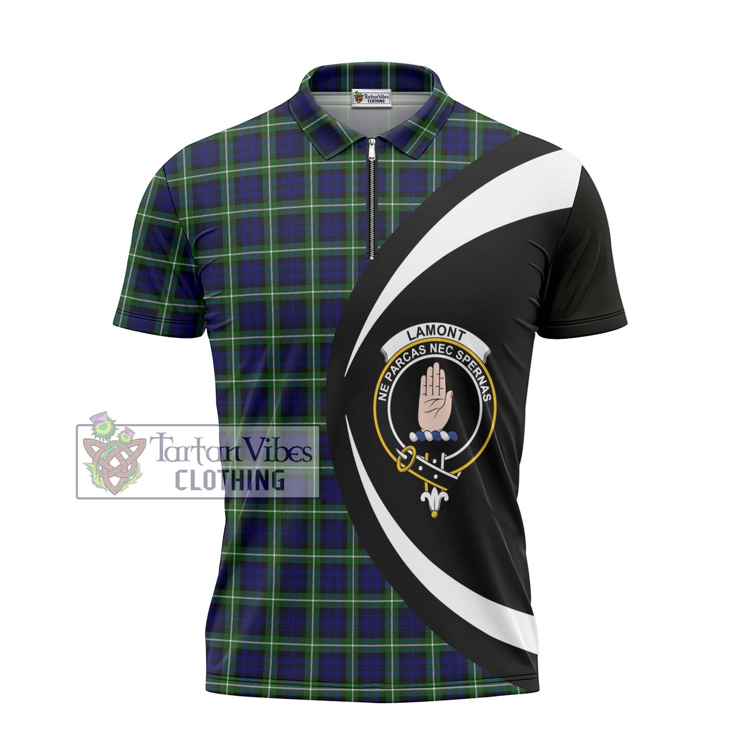 Tartan Vibes Clothing Lamont Modern Tartan Zipper Polo Shirt with Family Crest Circle Style