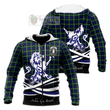 Lamont Modern Tartan Knitted Hoodie with Alba Gu Brath Regal Lion Emblem