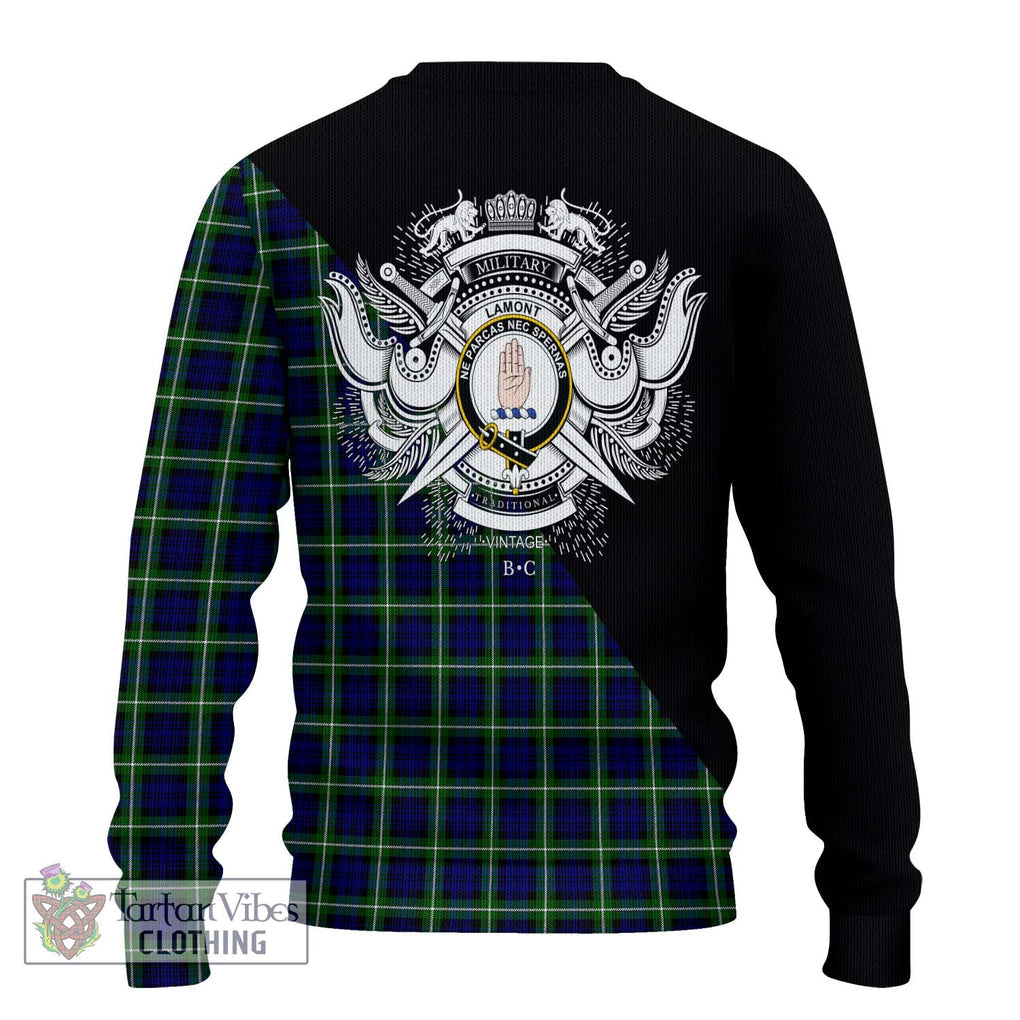 Lamont Modern Tartan Knitted Sweater with Family Crest and Military Logo Style - Tartanvibesclothing Shop