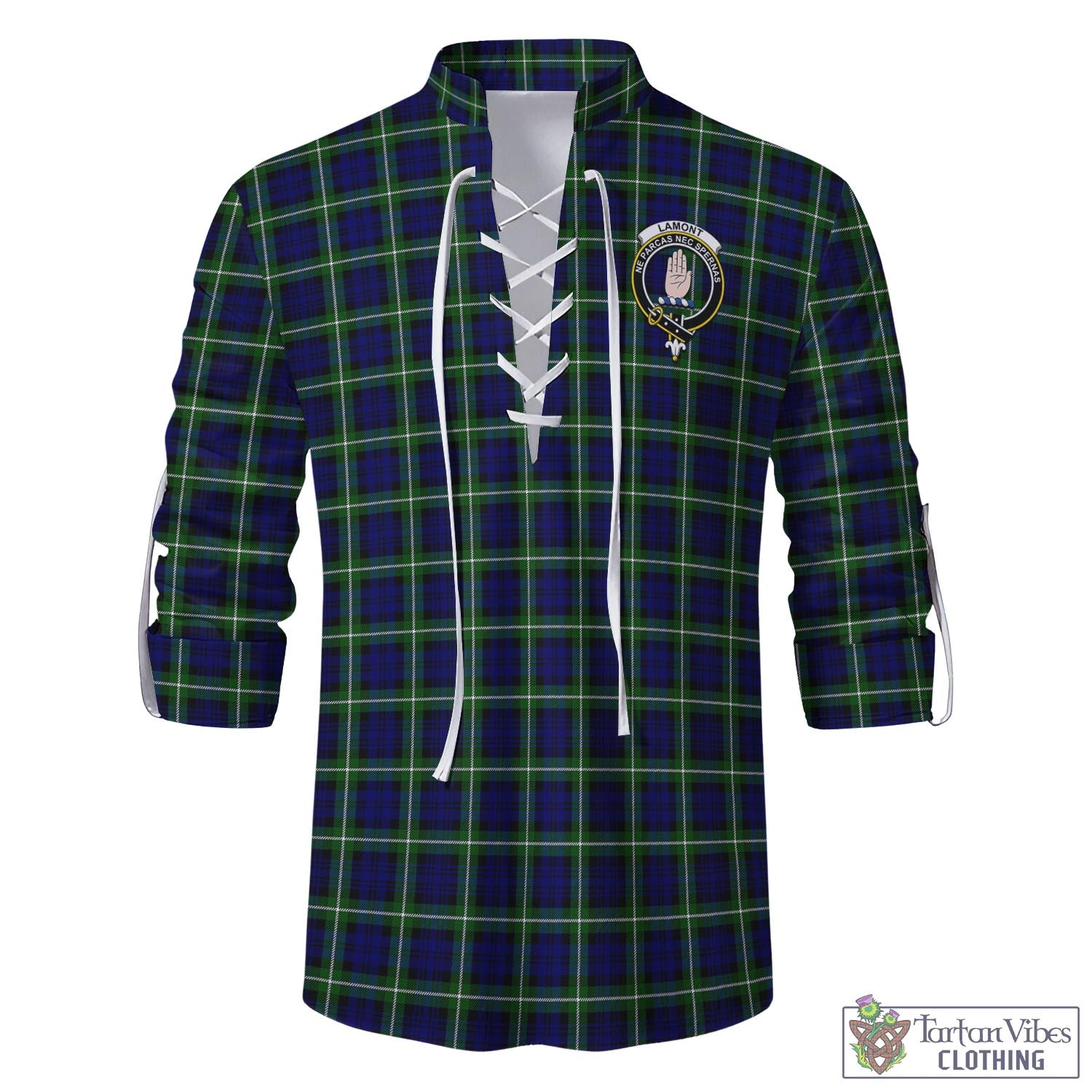 Tartan Vibes Clothing Lamont Modern Tartan Men's Scottish Traditional Jacobite Ghillie Kilt Shirt with Family Crest