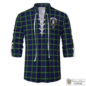 Lamont Modern Tartan Men's Scottish Traditional Jacobite Ghillie Kilt Shirt with Family Crest