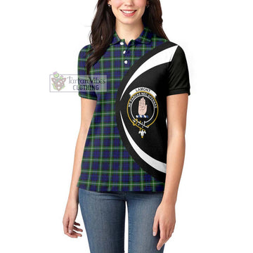 Lamont Modern Tartan Women's Polo Shirt with Family Crest Circle Style