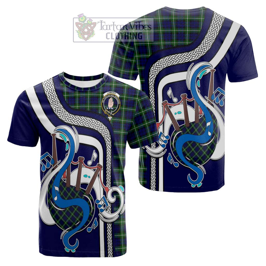 Tartan Vibes Clothing Lamont Modern Tartan Cotton T-shirt with Epic Bagpipe Style