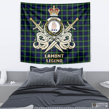 Lamont Modern Tartan Tapestry with Clan Crest and the Golden Sword of Courageous Legacy