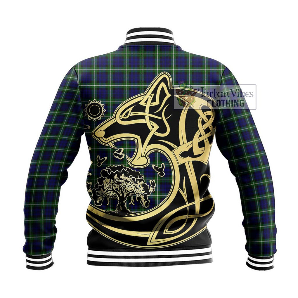 Lamont Modern Tartan Baseball Jacket with Family Crest Celtic Wolf Style - Tartan Vibes Clothing