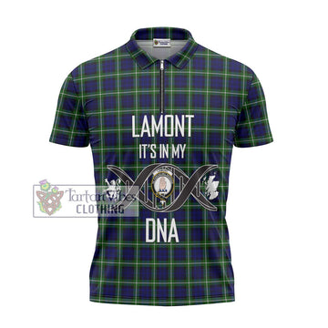 Lamont Modern Tartan Zipper Polo Shirt with Family Crest DNA In Me Style