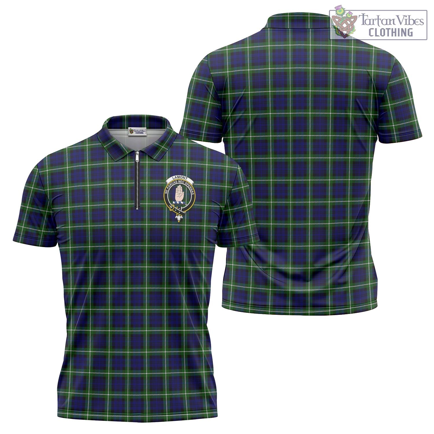 Tartan Vibes Clothing Lamont Modern Tartan Zipper Polo Shirt with Family Crest