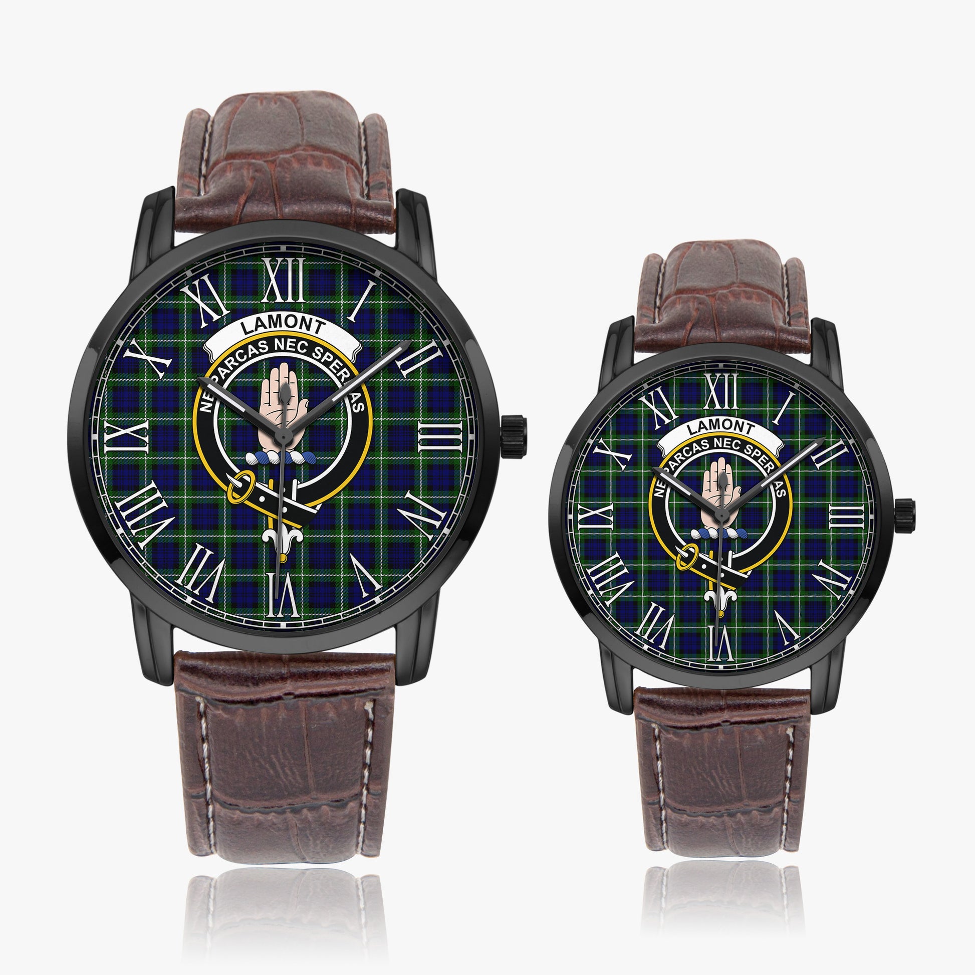 Lamont Modern Tartan Family Crest Leather Strap Quartz Watch - Tartanvibesclothing