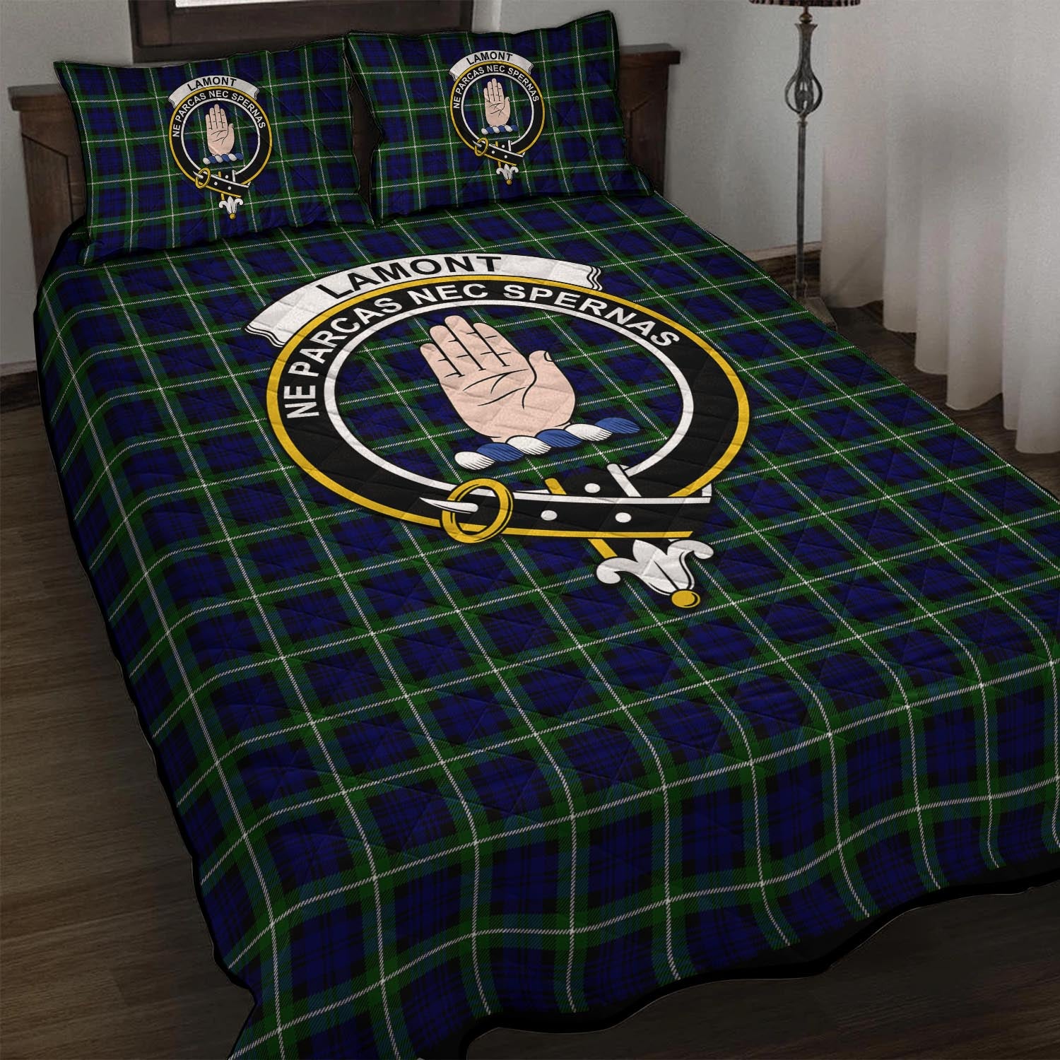 Lamont Modern Tartan Quilt Bed Set with Family Crest - Tartan Vibes Clothing