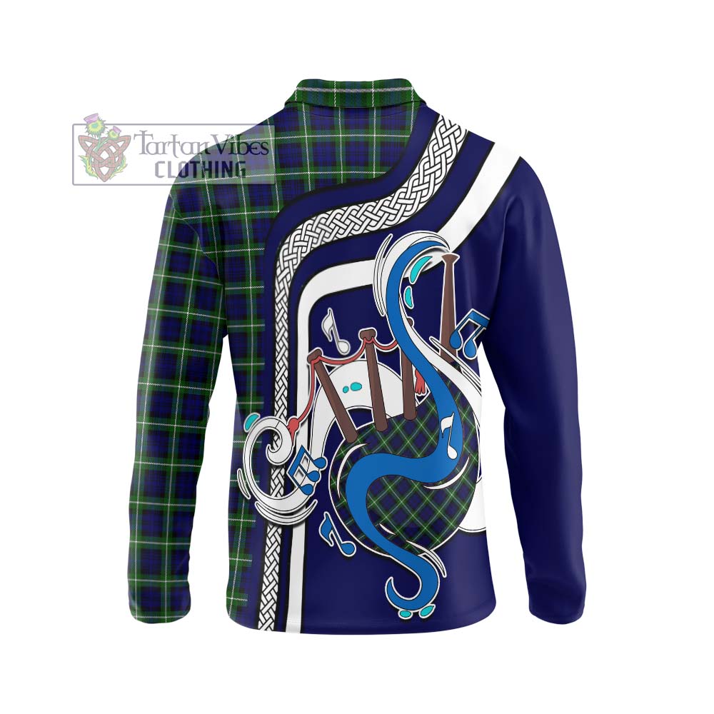 Tartan Vibes Clothing Lamont Modern Tartan Long Sleeve Polo Shirt with Epic Bagpipe Style