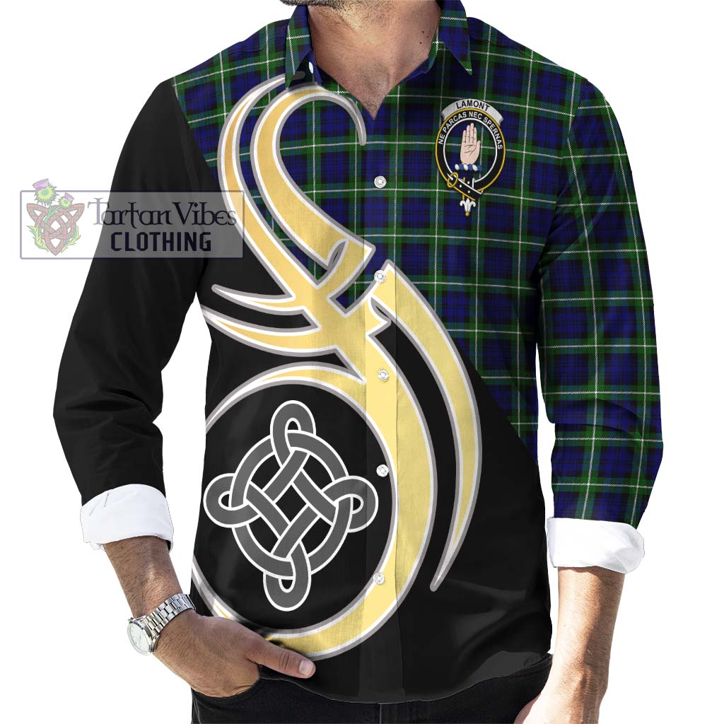 Lamont Modern Tartan Long Sleeve Button Shirt with Family Crest and Celtic Symbol Style - Tartan Vibes Clothing