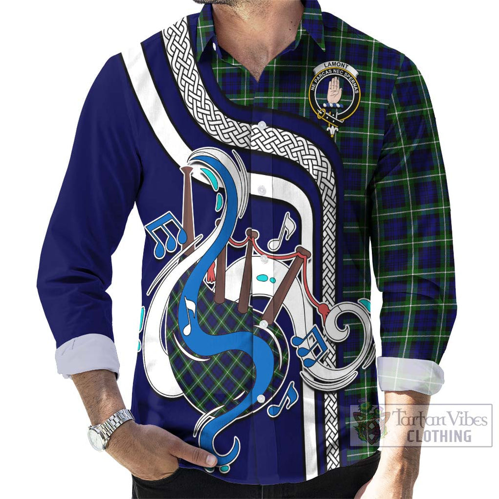 Lamont Modern Tartan Long Sleeve Button Shirt with Epic Bagpipe Style - Tartanvibesclothing Shop