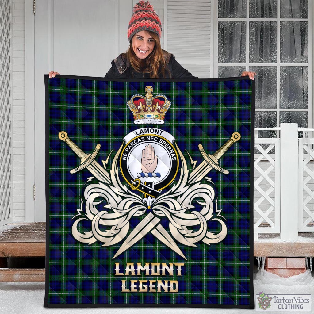 Tartan Vibes Clothing Lamont Modern Tartan Quilt with Clan Crest and the Golden Sword of Courageous Legacy