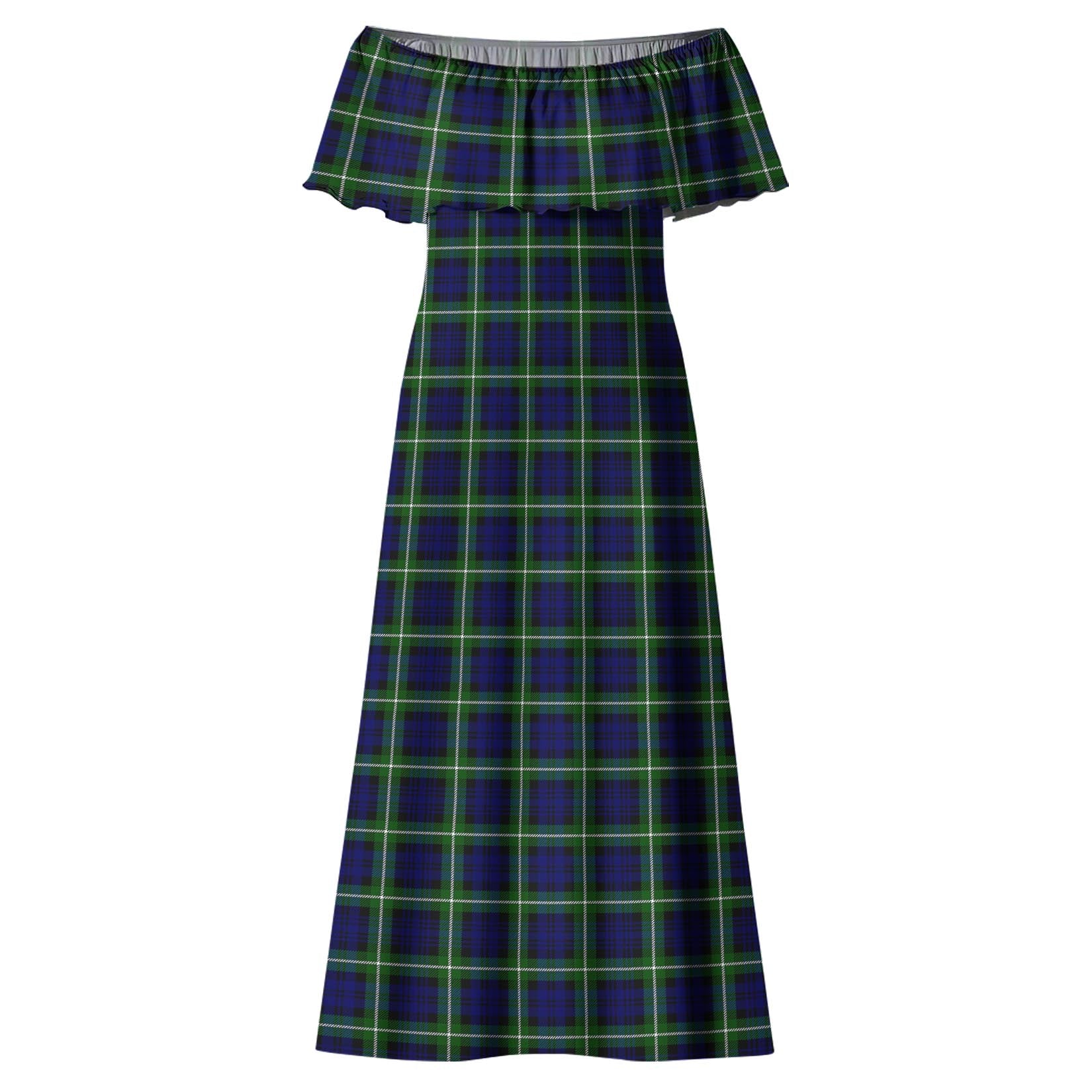 Lamont Modern Tartan Off Shoulder Long Dress - Tartanvibesclothing