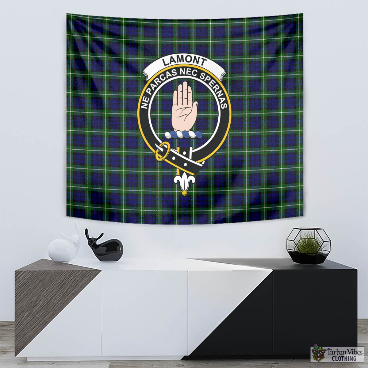 Tartan Vibes Clothing Lamont Modern Tartan Tapestry Wall Hanging and Home Decor for Room with Family Crest