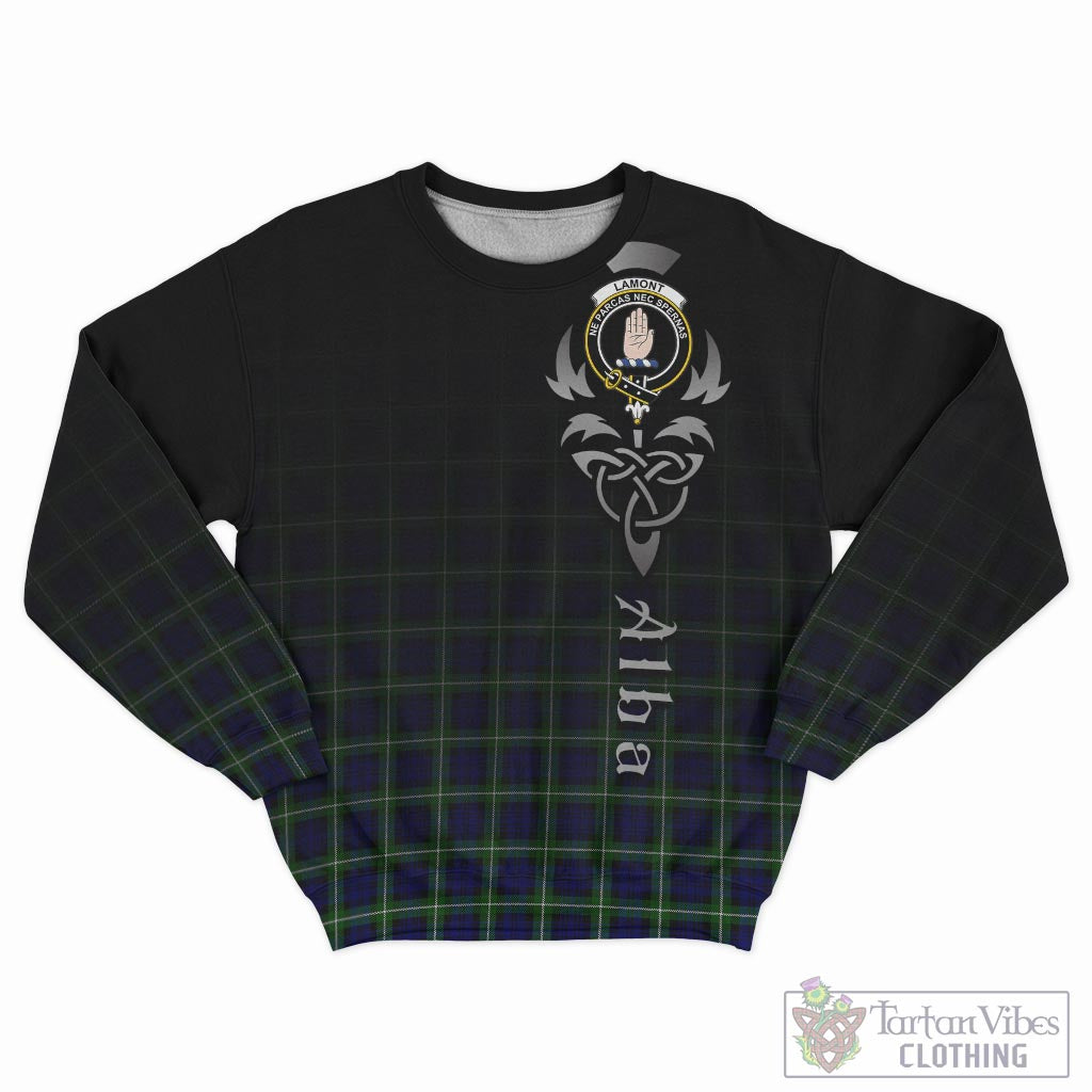 Tartan Vibes Clothing Lamont Modern Tartan Sweatshirt Featuring Alba Gu Brath Family Crest Celtic Inspired