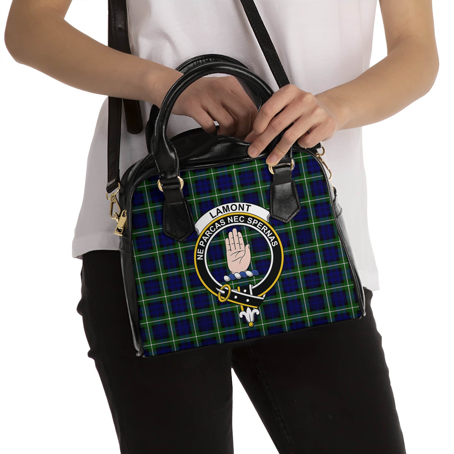 Lamont Modern Tartan Shoulder Handbags with Family Crest - Tartanvibesclothing