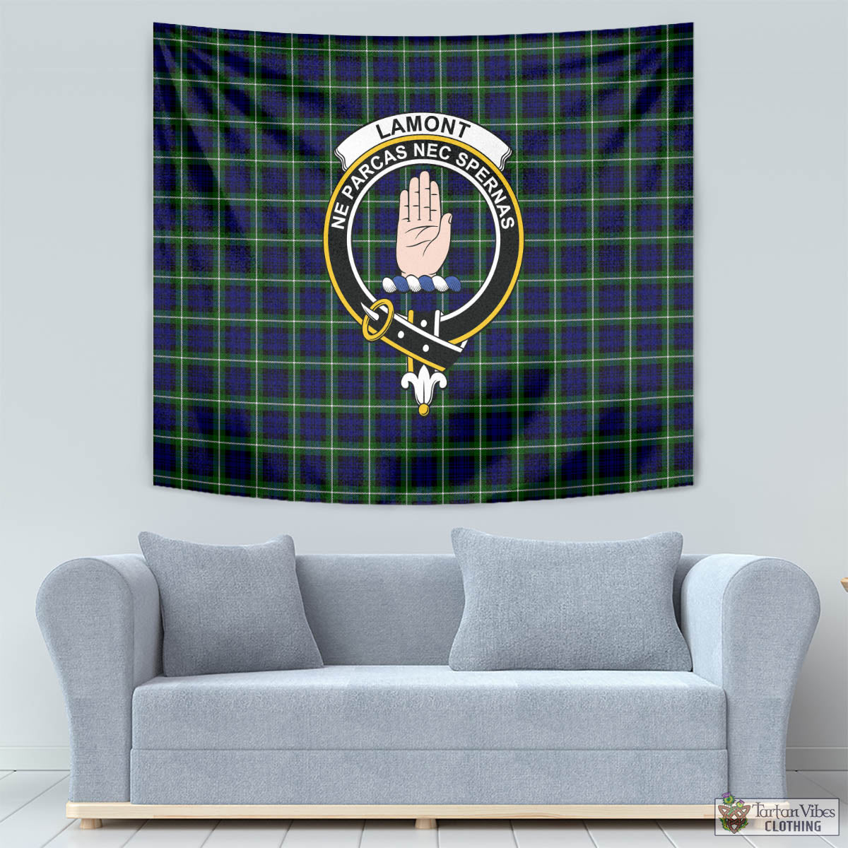 Tartan Vibes Clothing Lamont Modern Tartan Tapestry Wall Hanging and Home Decor for Room with Family Crest