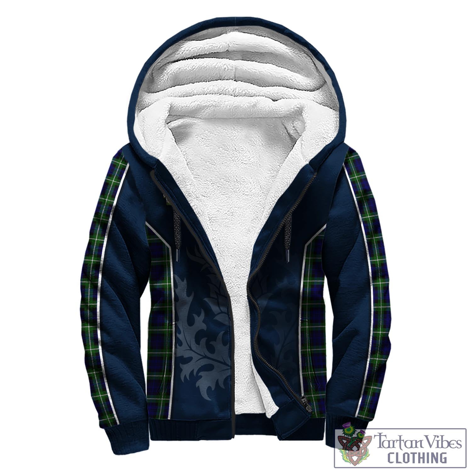 Tartan Vibes Clothing Lamont Modern Tartan Sherpa Hoodie with Family Crest and Scottish Thistle Vibes Sport Style