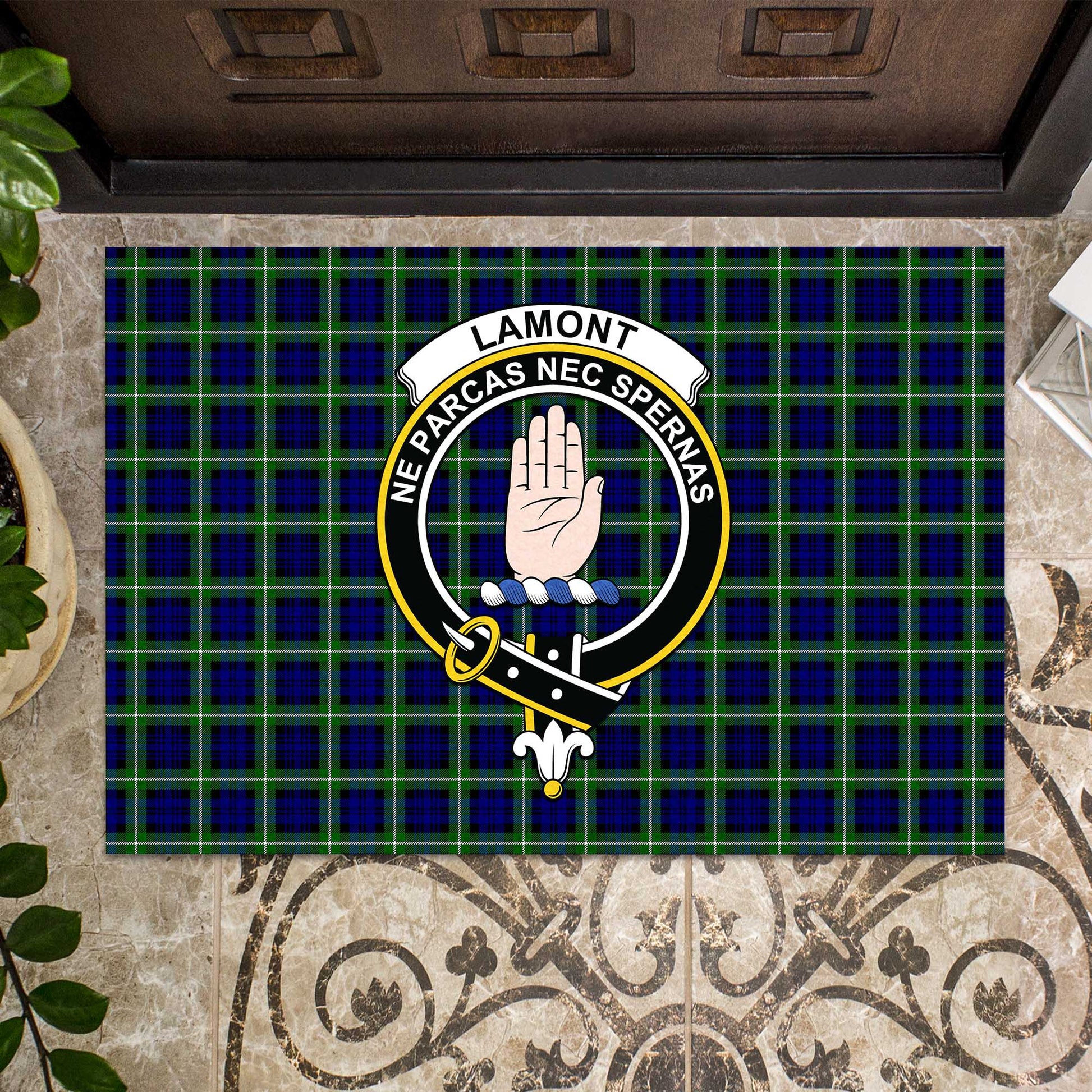 Lamont Modern Tartan Door Mat with Family Crest - Tartanvibesclothing