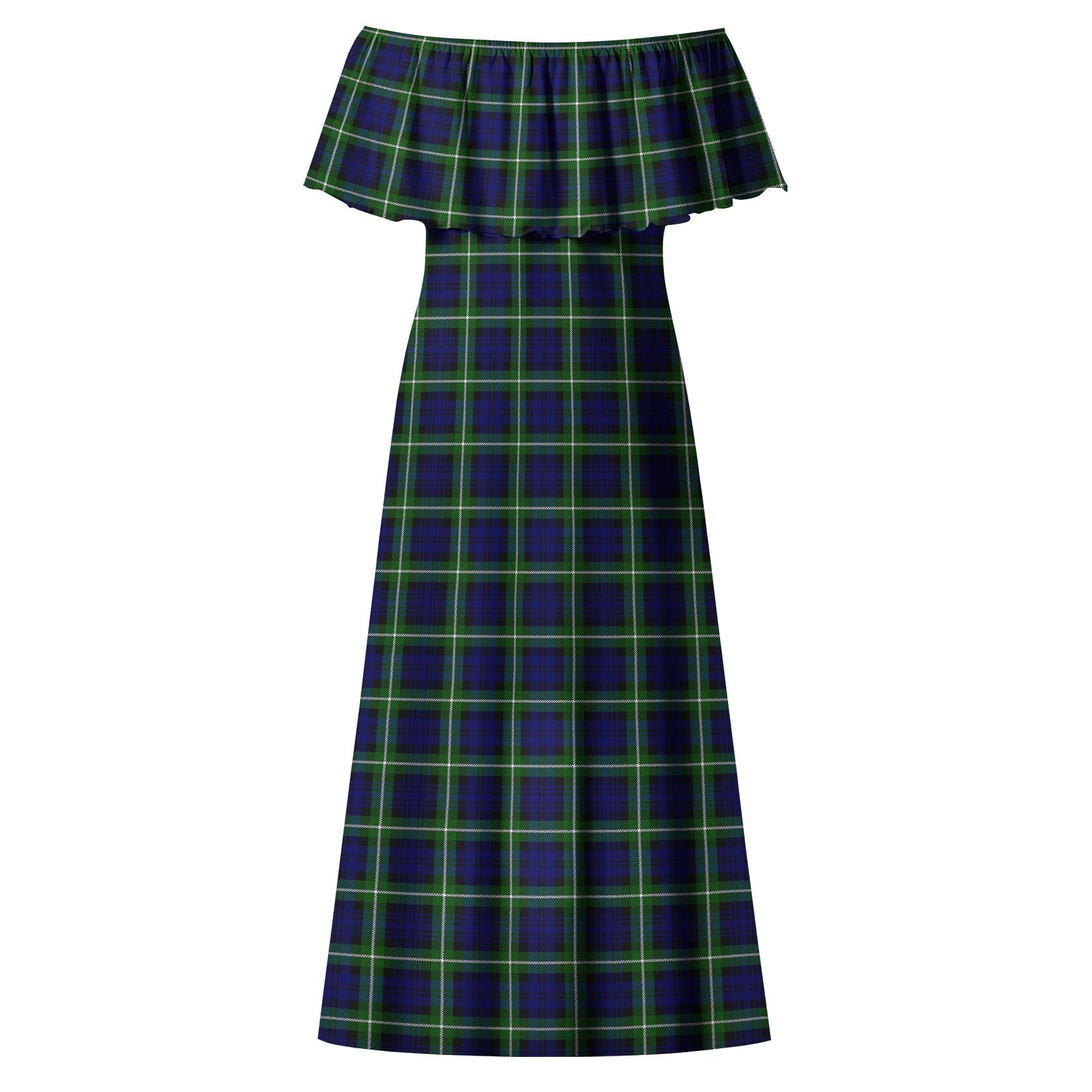 Lamont Modern Tartan Off Shoulder Long Dress - Tartanvibesclothing