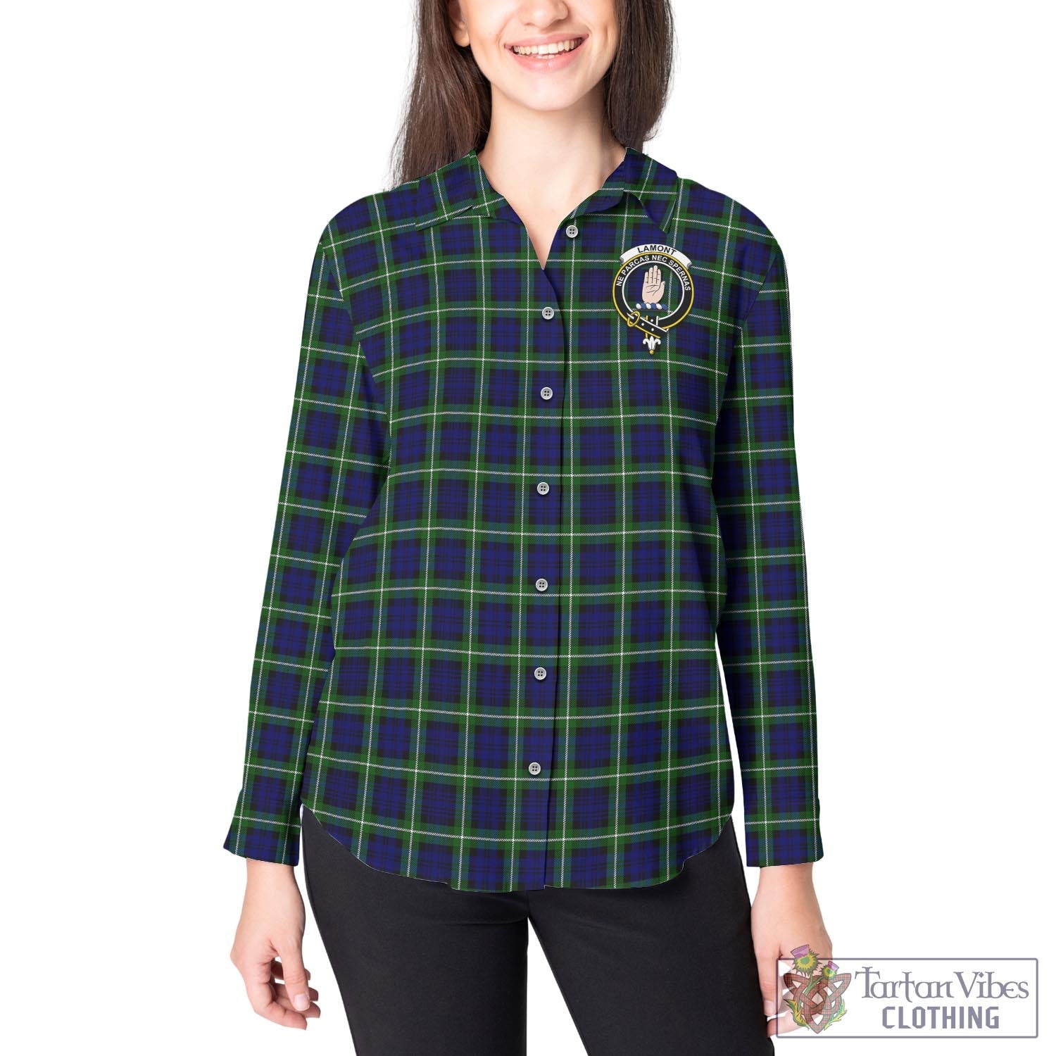 Tartan Vibes Clothing Lamont Modern Tartan Womens Casual Shirt with Family Crest