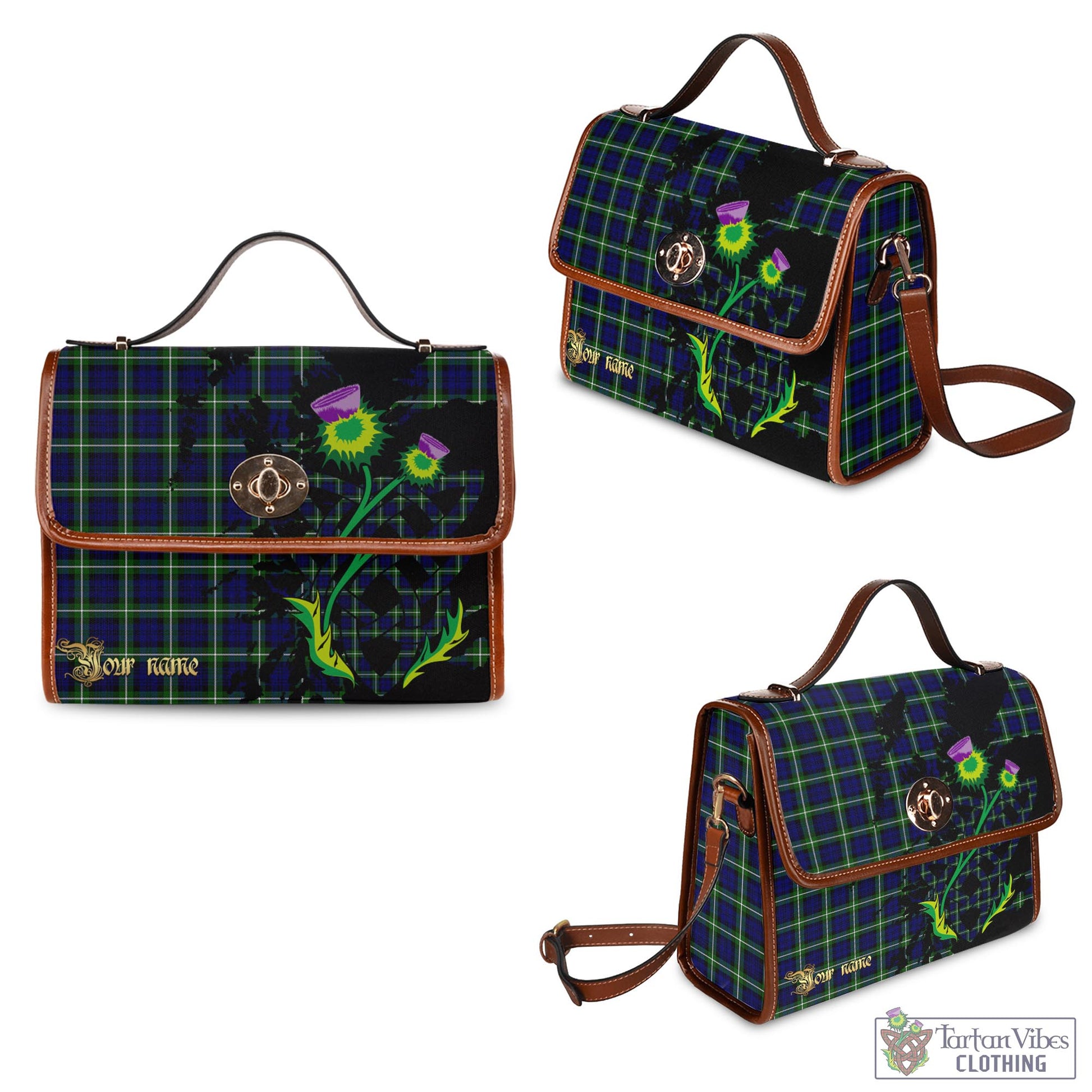 Tartan Vibes Clothing Lamont Modern Tartan Waterproof Canvas Bag with Scotland Map and Thistle Celtic Accents