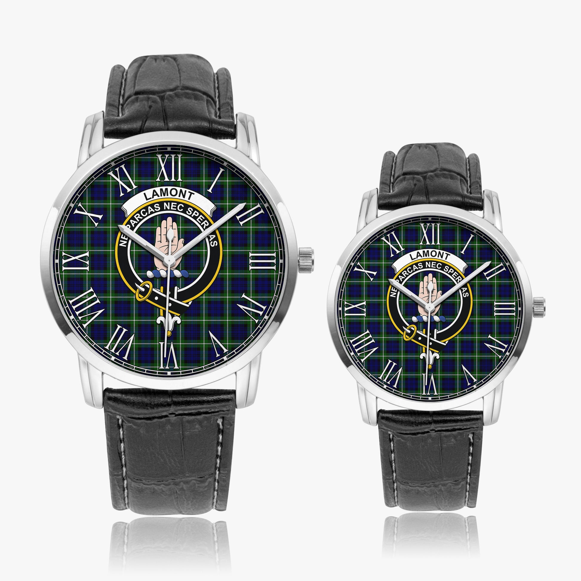 Lamont Modern Tartan Family Crest Leather Strap Quartz Watch - Tartanvibesclothing