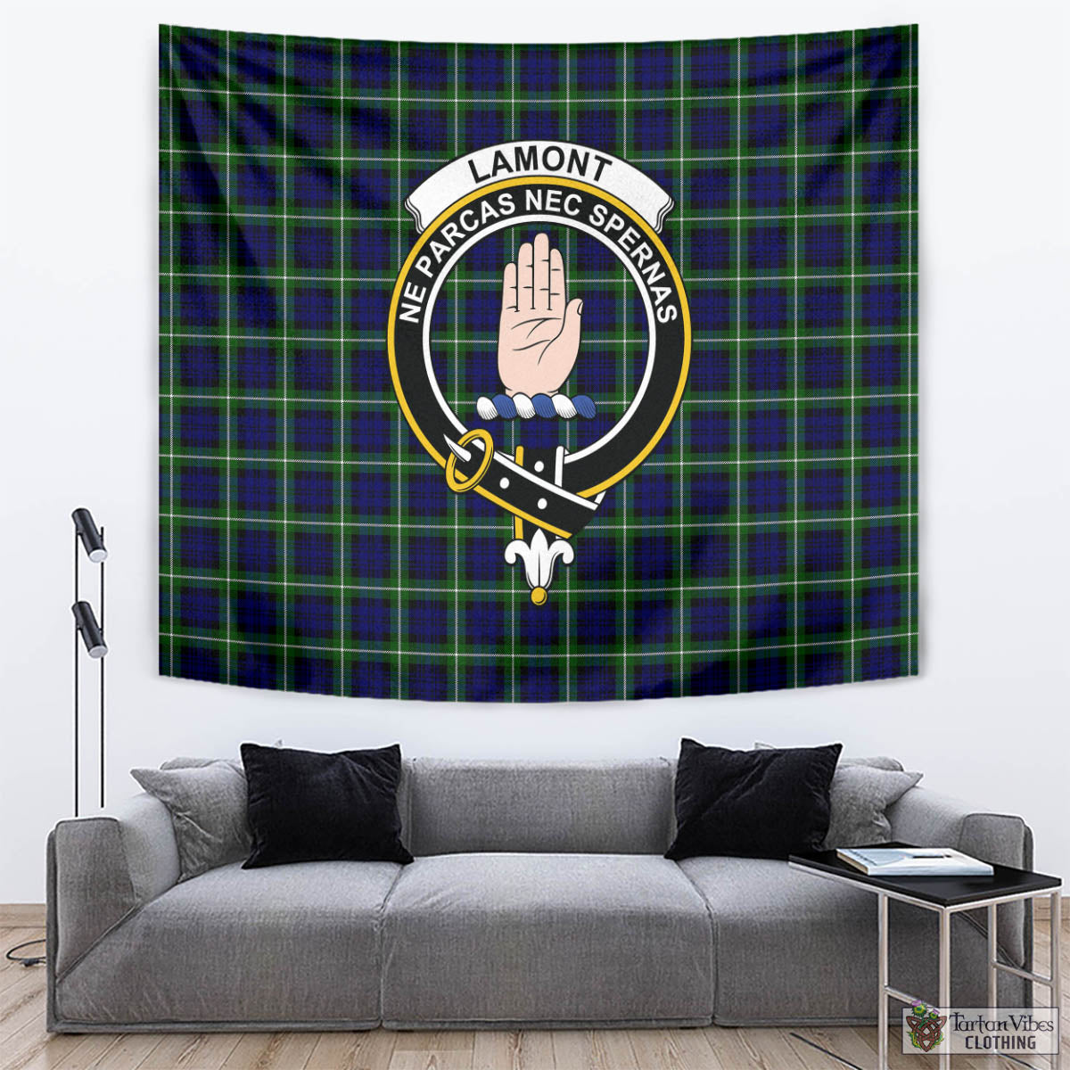 Tartan Vibes Clothing Lamont Modern Tartan Tapestry Wall Hanging and Home Decor for Room with Family Crest