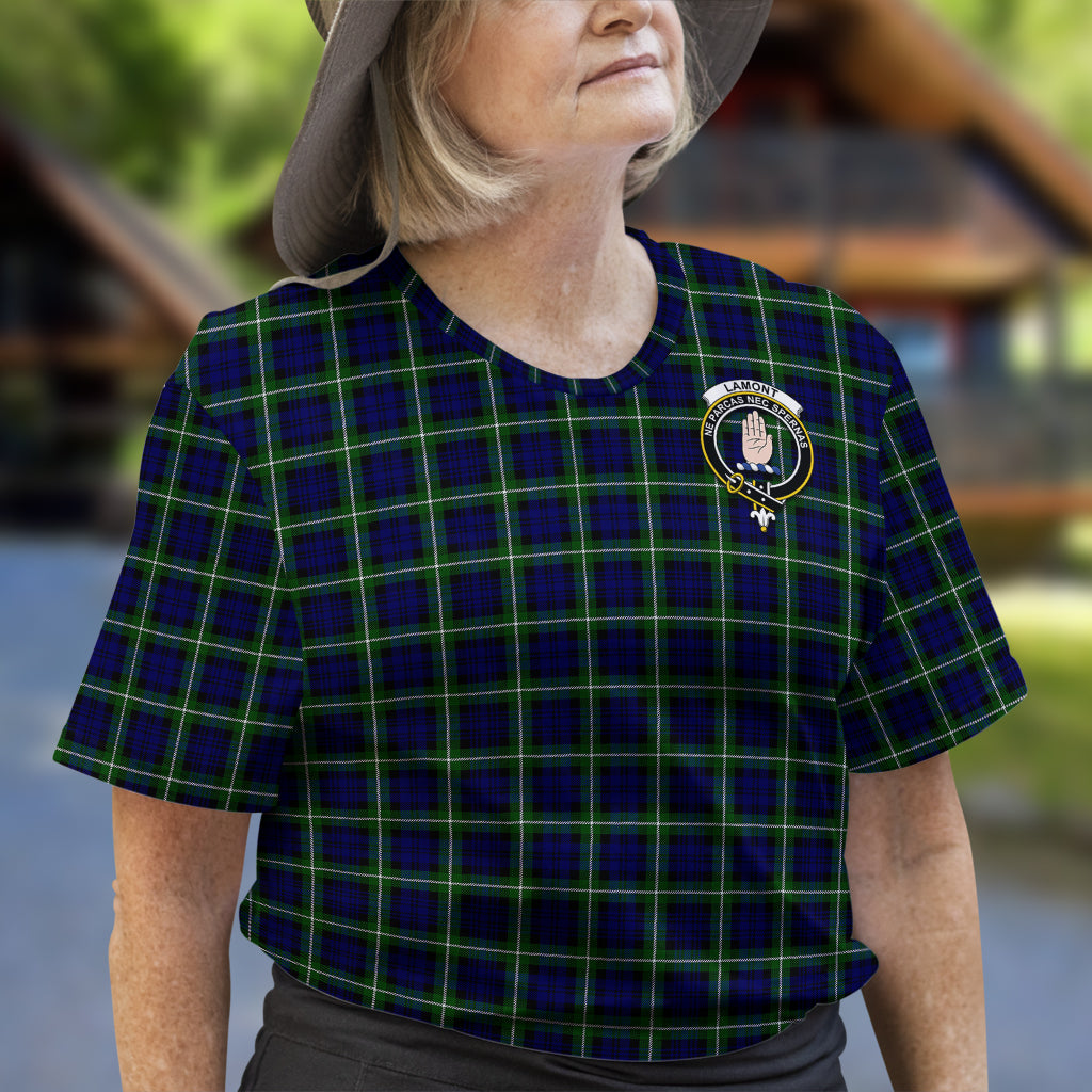 Lamont Modern Tartan T-Shirt with Family Crest - Tartan Vibes Clothing