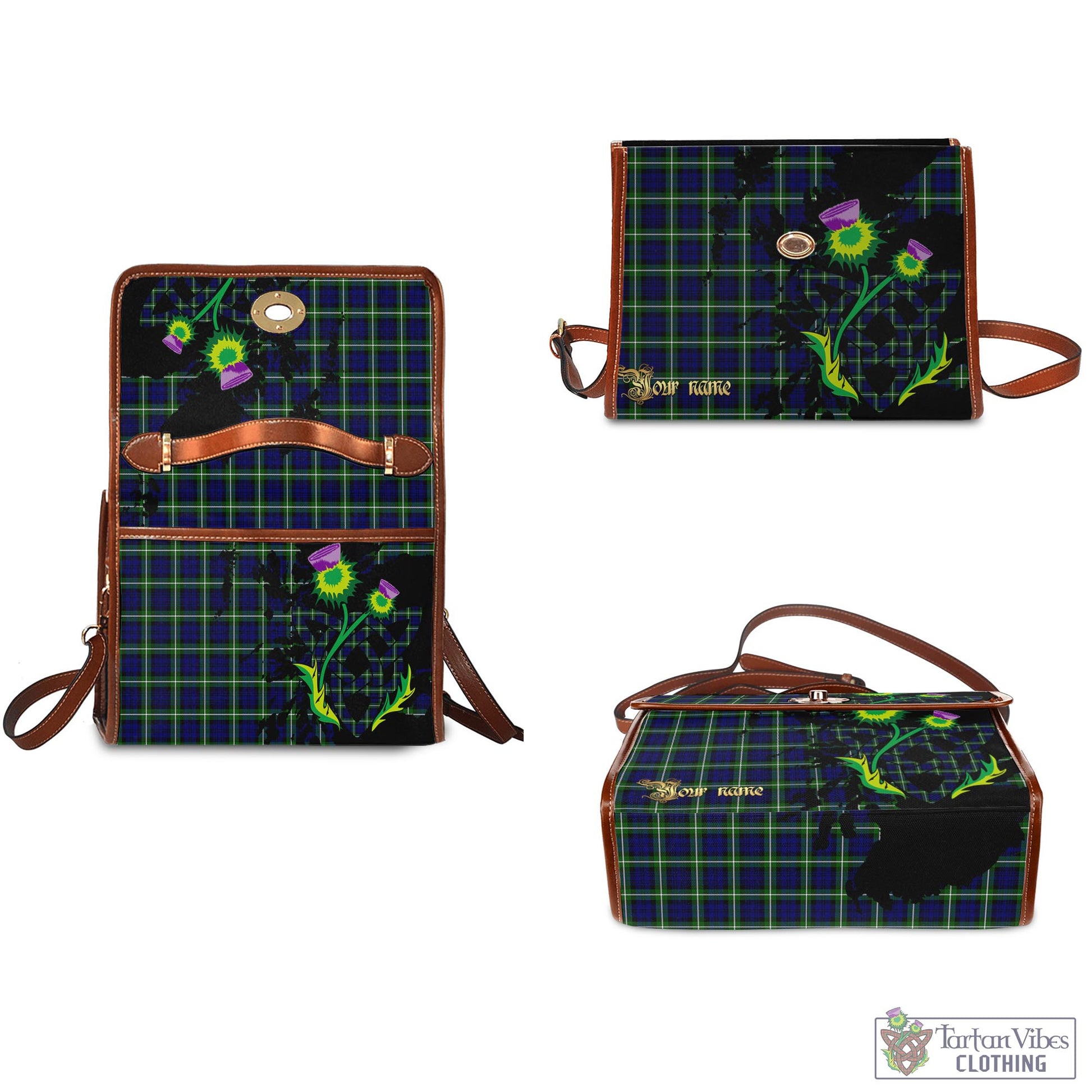 Tartan Vibes Clothing Lamont Modern Tartan Waterproof Canvas Bag with Scotland Map and Thistle Celtic Accents