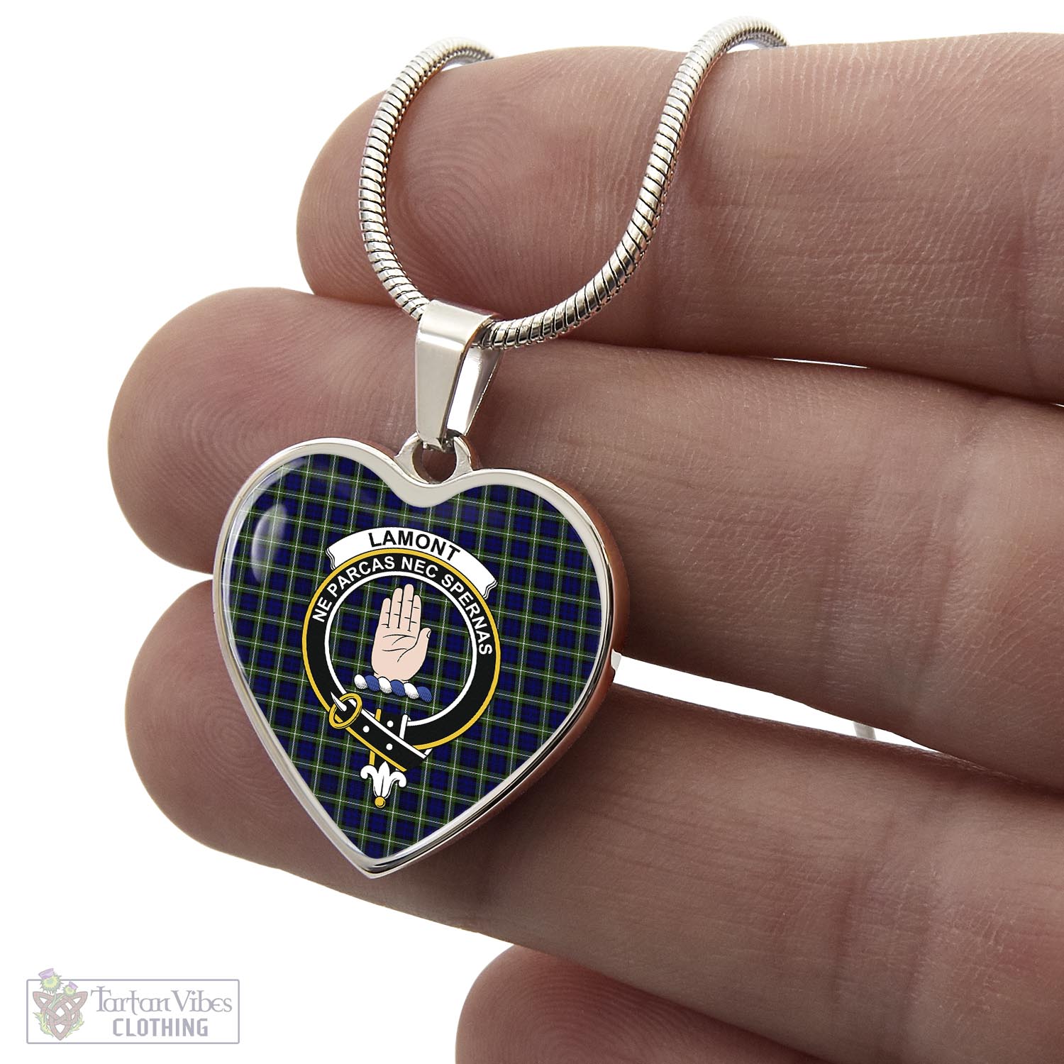 Tartan Vibes Clothing Lamont Modern Tartan Heart Necklace with Family Crest