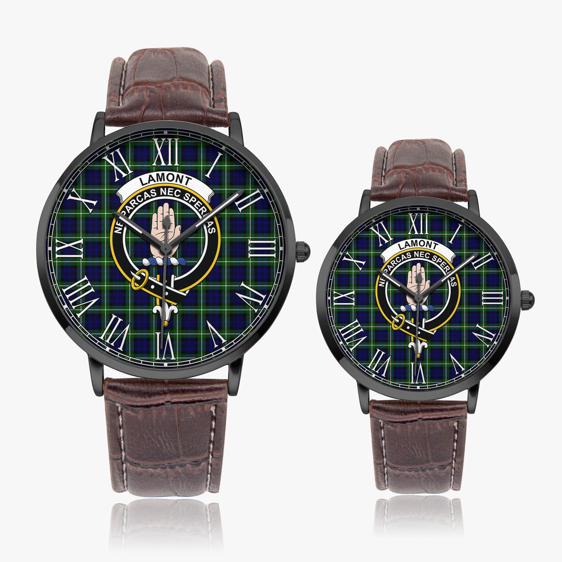 Lamont Modern Tartan Family Crest Leather Strap Quartz Watch - Tartanvibesclothing