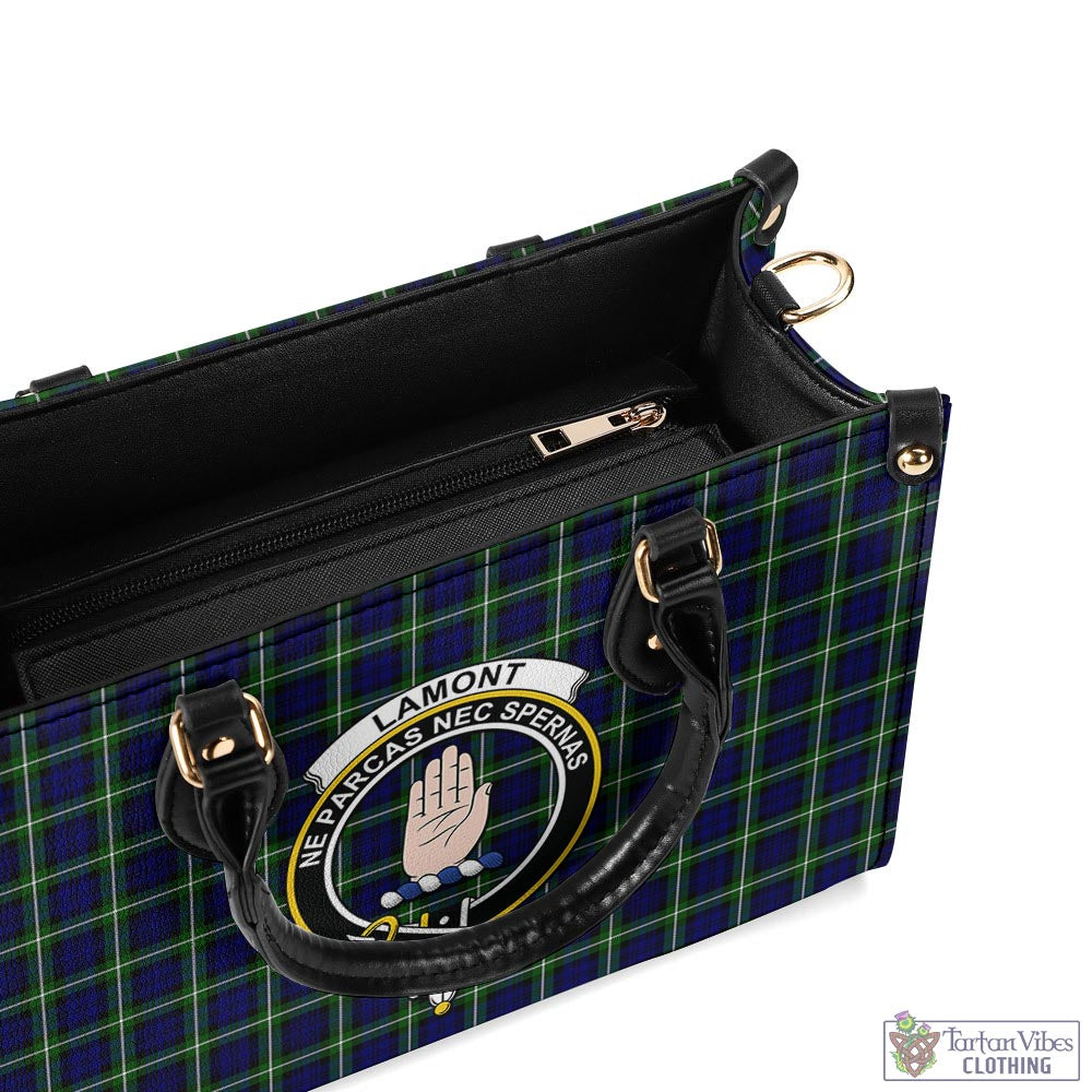 Tartan Vibes Clothing Lamont Modern Tartan Luxury Leather Handbags with Family Crest