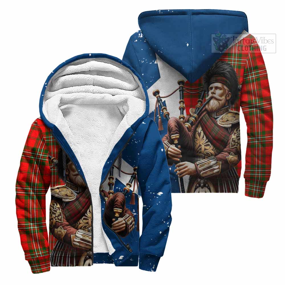 Tartan Vibes Clothing Langlands Tartan Sherpa Hoodie with Family Crest Scottish Bagpiper Vibes