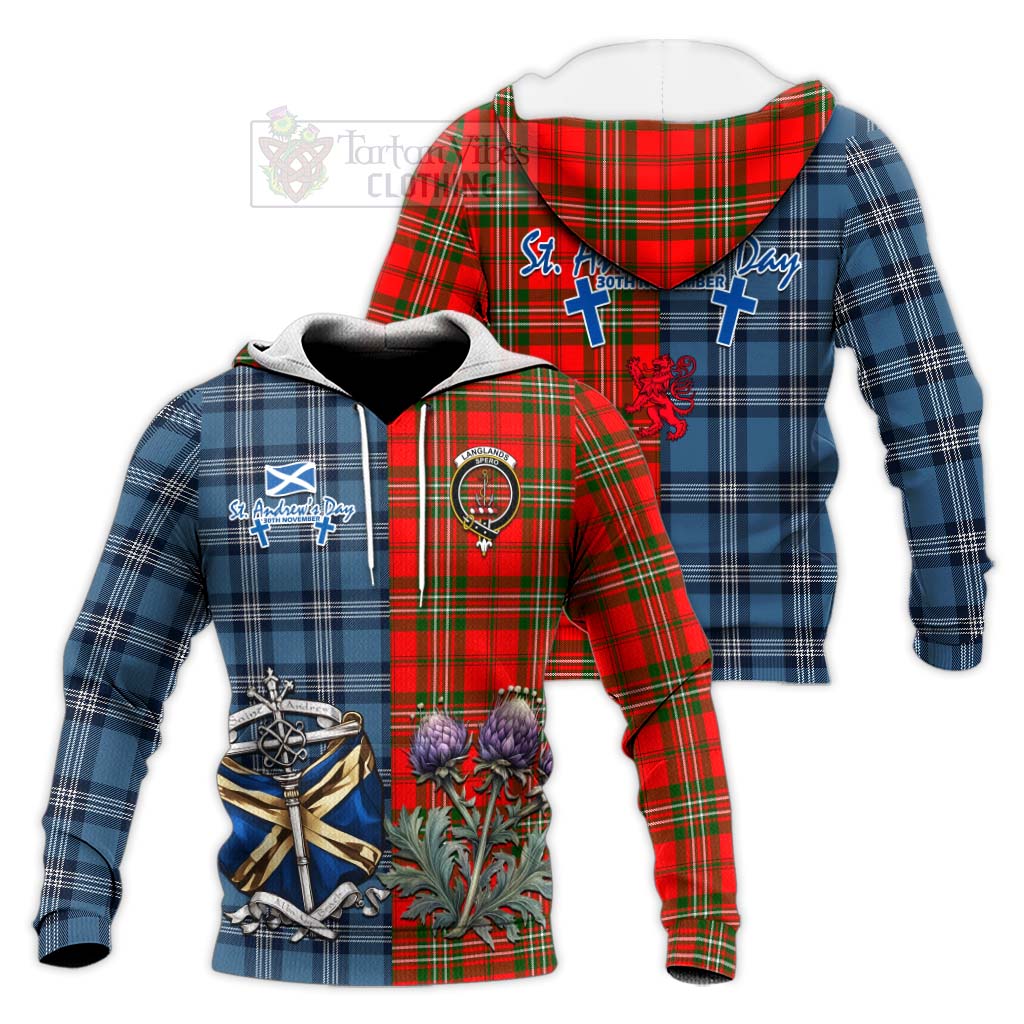 Tartan Vibes Clothing Langlands Tartan Knitted Hoodie Happy St. Andrew's Day Half Tartan Style