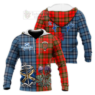 Langlands Tartan Knitted Hoodie Happy St. Andrew's Day Half Tartan Style