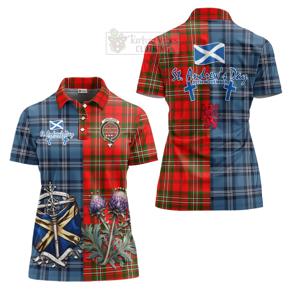 Tartan Vibes Clothing Langlands Tartan Women's Polo Shirt Happy St. Andrew's Day Half Tartan Style