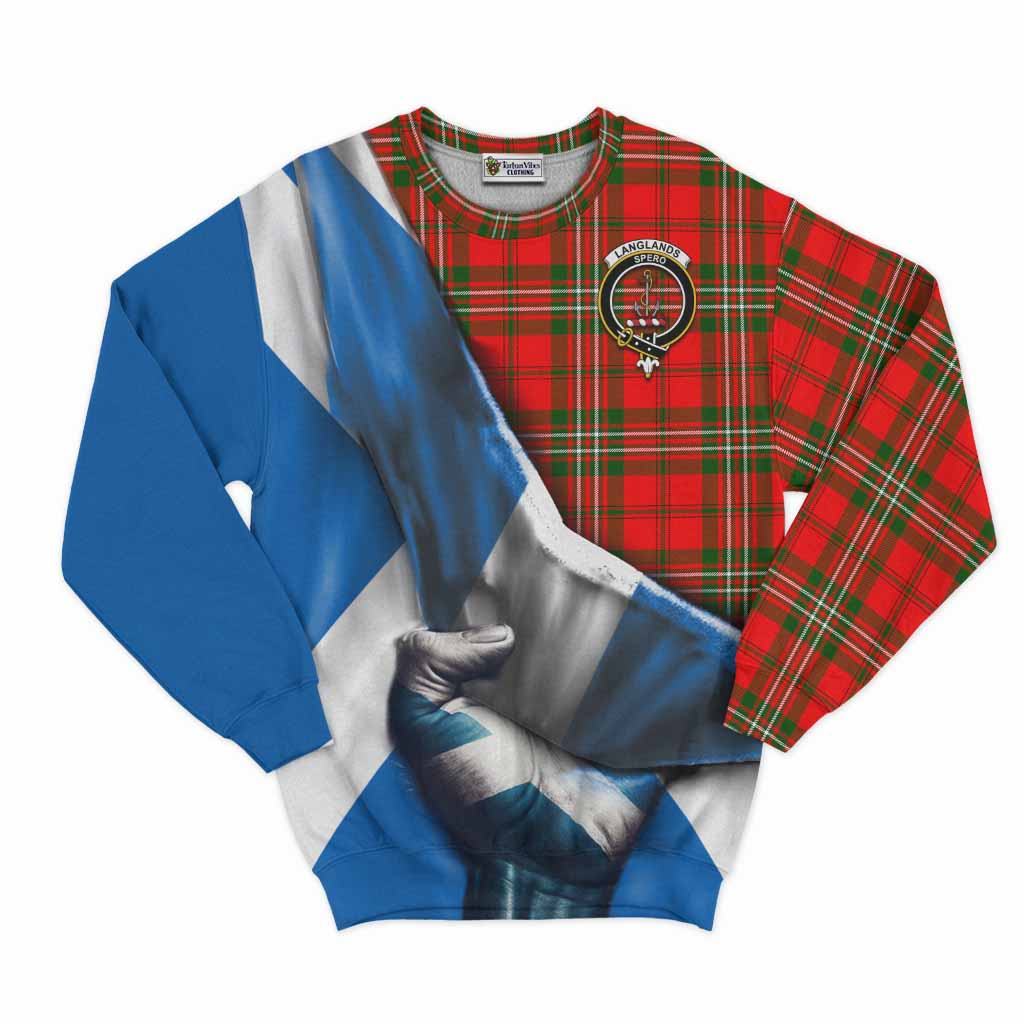 Tartan Vibes Clothing Langlands Tartan Sweatshirt with Family Crest Scotland Patriotic Style