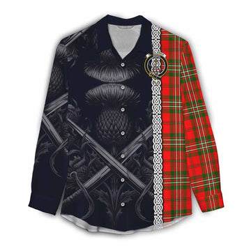 Langlands Tartan Women's Casual Shirt with Family Crest Cross Sword Thistle Celtic Vibes