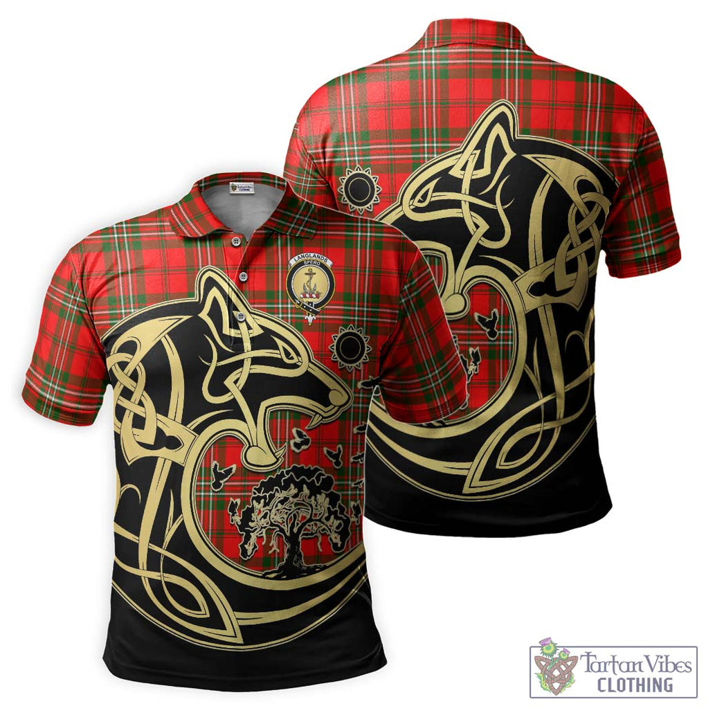 Langlands Tartan Polo Shirt with Family Crest Celtic Wolf Style Kid - Tartan Vibes Clothing