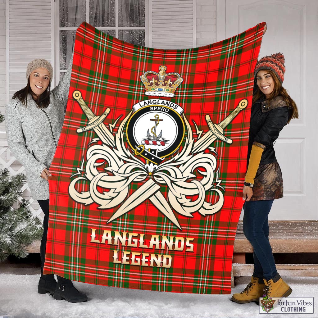 Tartan Vibes Clothing Langlands Tartan Blanket with Clan Crest and the Golden Sword of Courageous Legacy