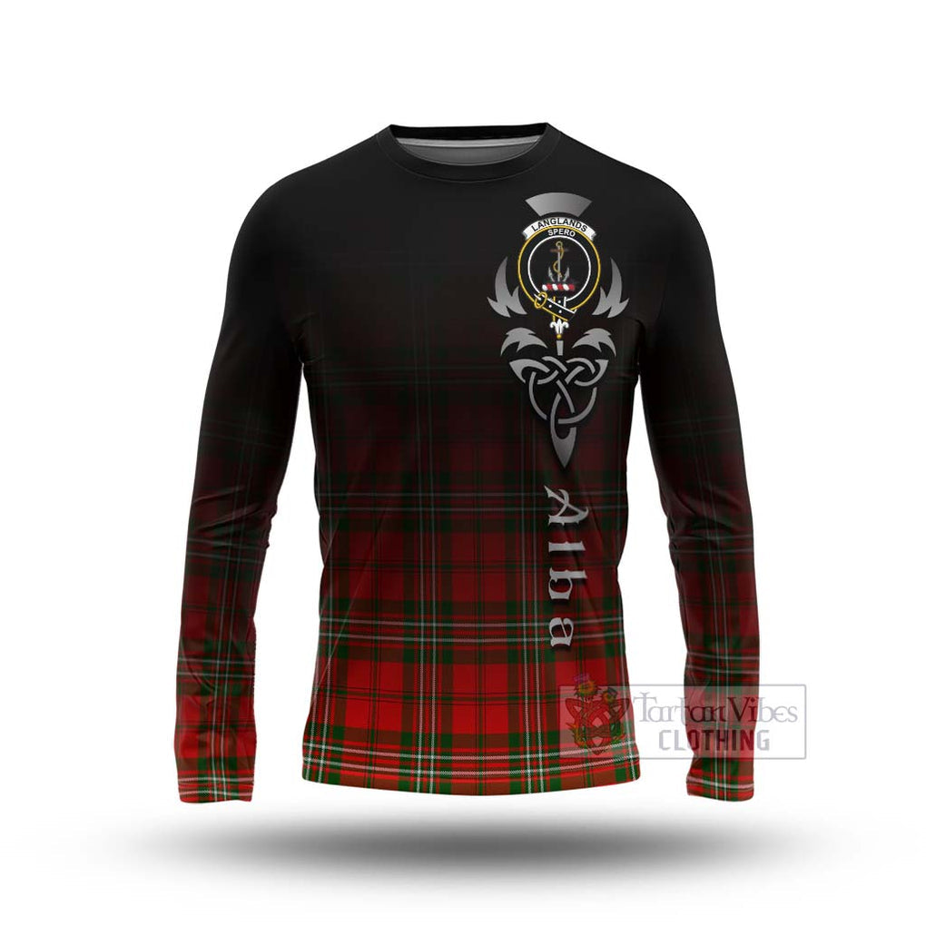 Tartan Vibes Clothing Langlands Tartan Long Sleeve T-Shirt Featuring Alba Gu Brath Family Crest Celtic Inspired