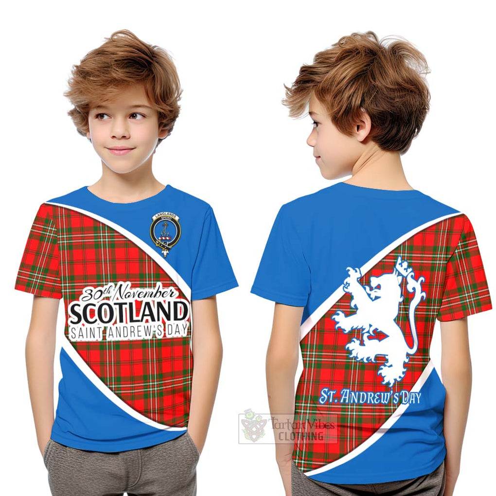 Tartan Vibes Clothing Langlands Family Crest Tartan Kid T-Shirt Celebrate Saint Andrew's Day in Style