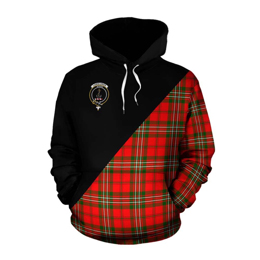 Tartan Vibes Clothing Langlands Tartan Cotton Hoodie with Family Crest and Military Logo Style