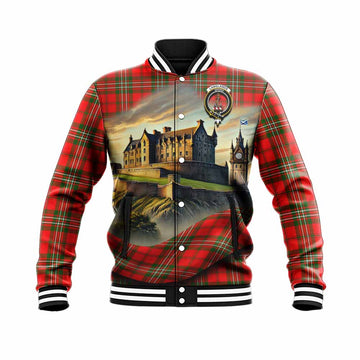 Langlands Tartan Family Crest Baseball Jacket with Scottish Ancient Castle Style Unisex - Tartan Vibes Clothing