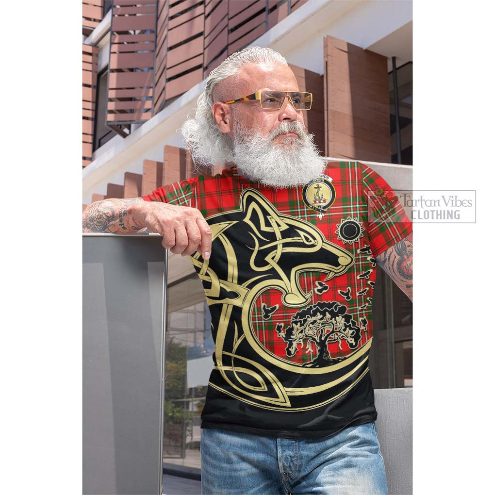 Tartan Vibes Clothing Langlands Tartan Cotton T-shirt with Family Crest Celtic Wolf Style