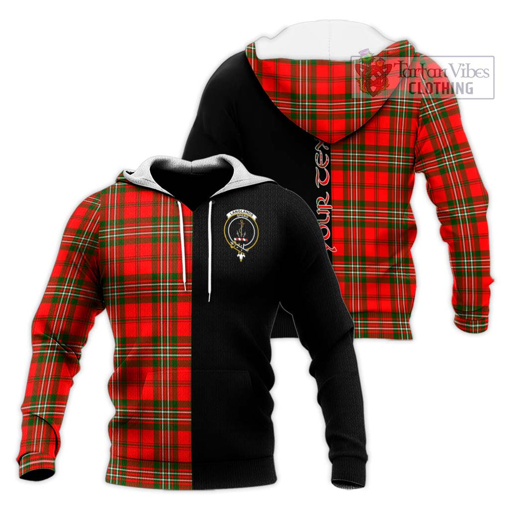 Langlands Tartan Knitted Hoodie with Family Crest and Half Of Me Style Unisex Knitted Pullover Hoodie - Tartanvibesclothing Shop